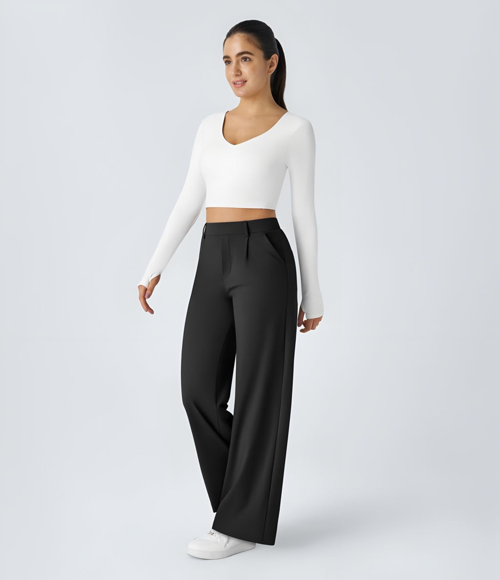 DayStretch High Waisted Pocket Straight Leg Work Pants