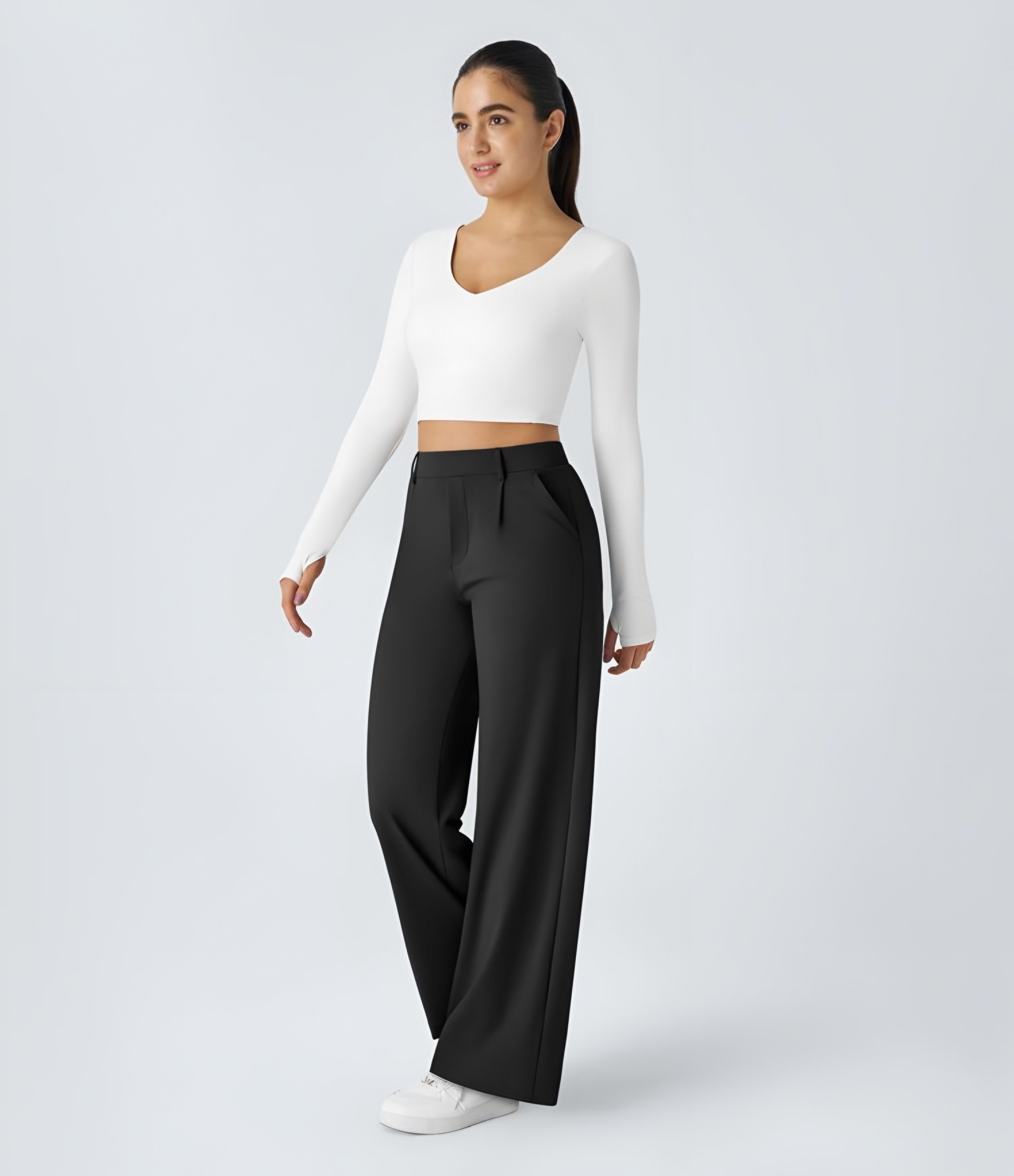 DayStretch High Waisted Pocket Straight Leg Work Pants