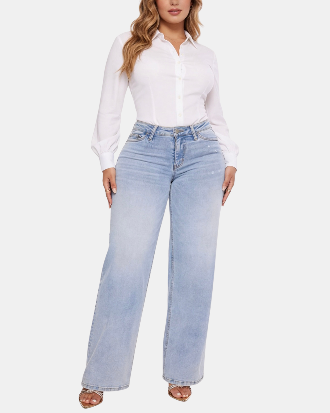 Mid-Low Rise BBL Jeans Wide Leg Light Blue