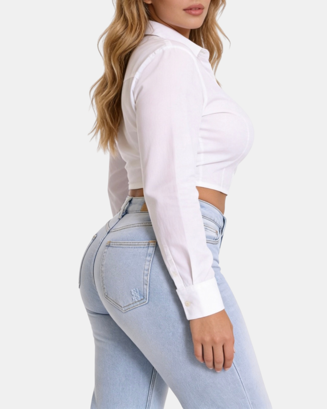 Mid-Low Rise BBL Jeans Wide Leg Light Blue