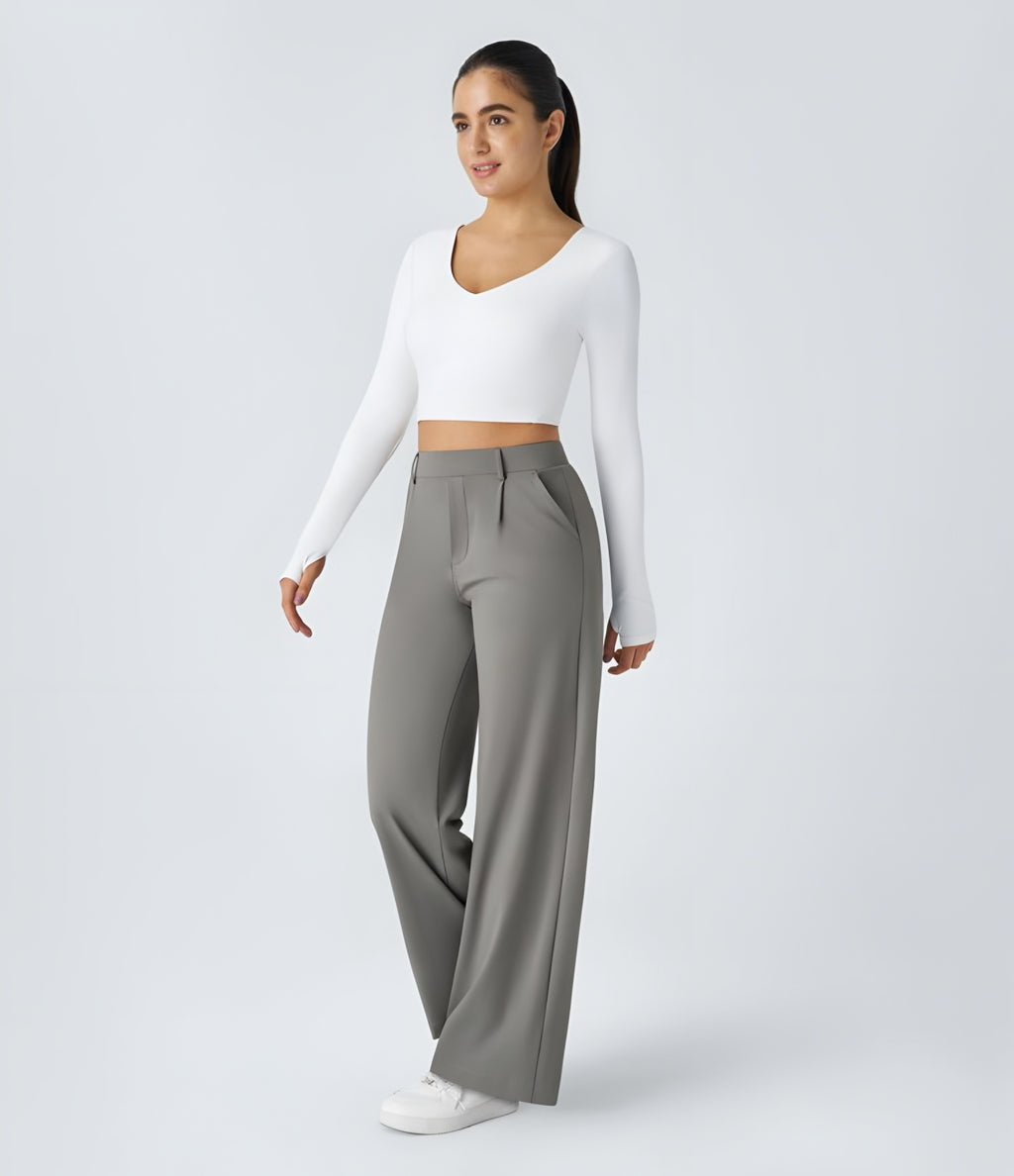 DayStretch High Waisted Pocket Straight Leg Work Pants